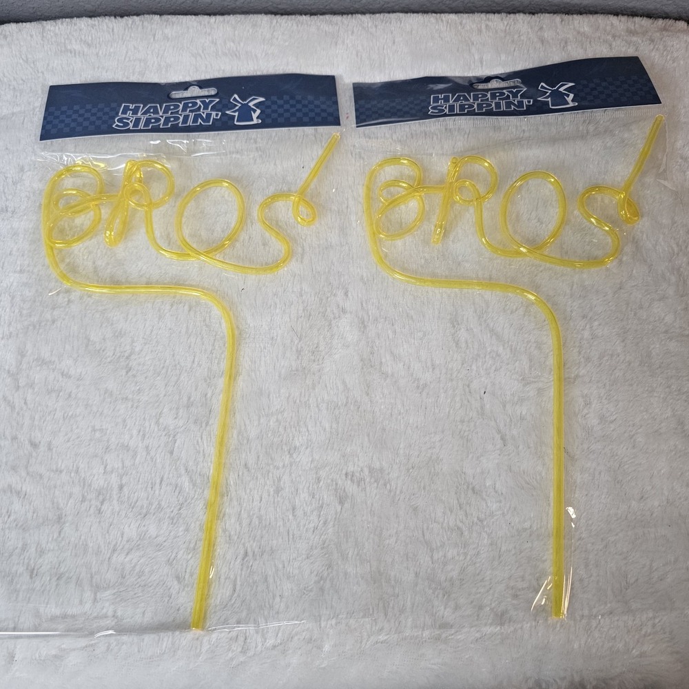 Dutch Bros Summer Silly Straw Yellow "BROS" 2 Pack NEW NIP Marketing Promotional